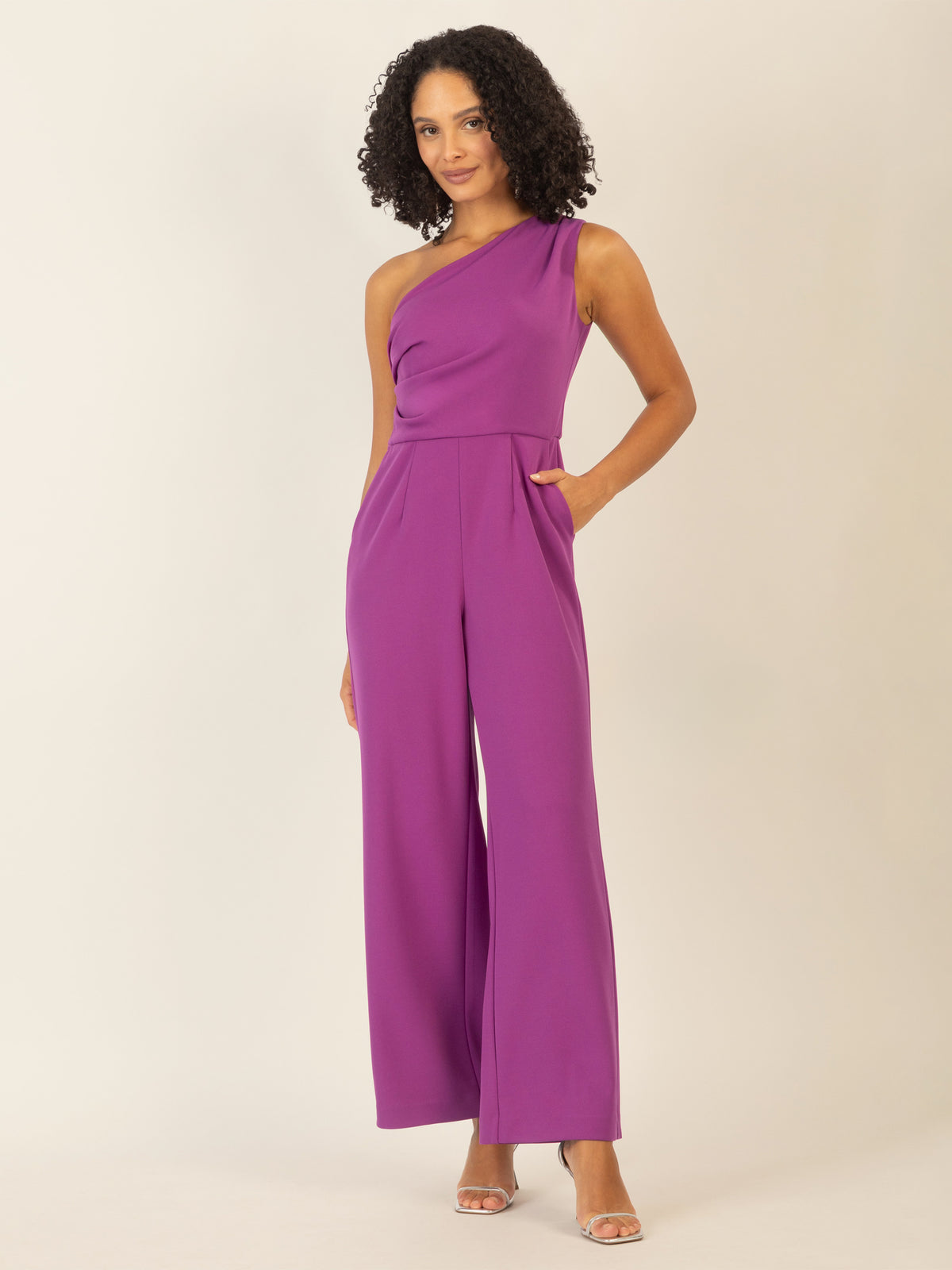 APART One-Shoulder Overall aus einer leicht strukturierten Ware | lila