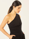 APART One-Shoulder Overall aus einer leicht strukturierten Ware | schwarz