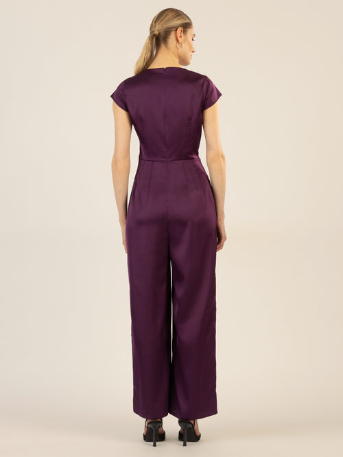 APART Satinoverall mit asymmetrischem Wickel zum knoten | pflaume image 1
