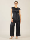 APART Satinoverall mit asymmetrischem Wickel zum knoten | nachtblau