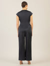 APART Satinoverall mit asymmetrischem Wickel zum knoten | nachtblau
