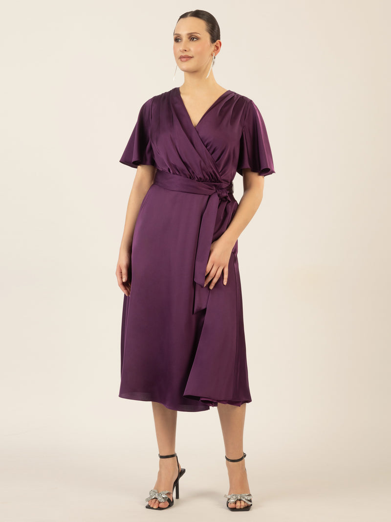 APART Midi-Satinkleid us mattschimmerndem Satin | pflaume