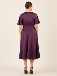 APART Midi-Satinkleid us mattschimmerndem Satin | pflaume
