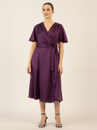 APART Midi-Satinkleid us mattschimmerndem Satin | pflaume