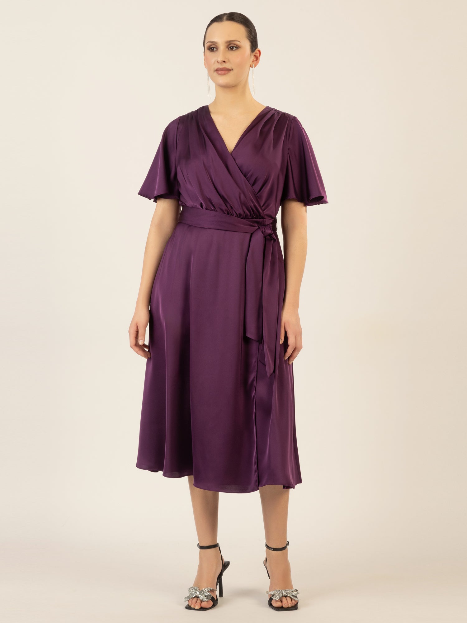 APART Midi-Satinkleid us mattschimmerndem Satin | pflaume