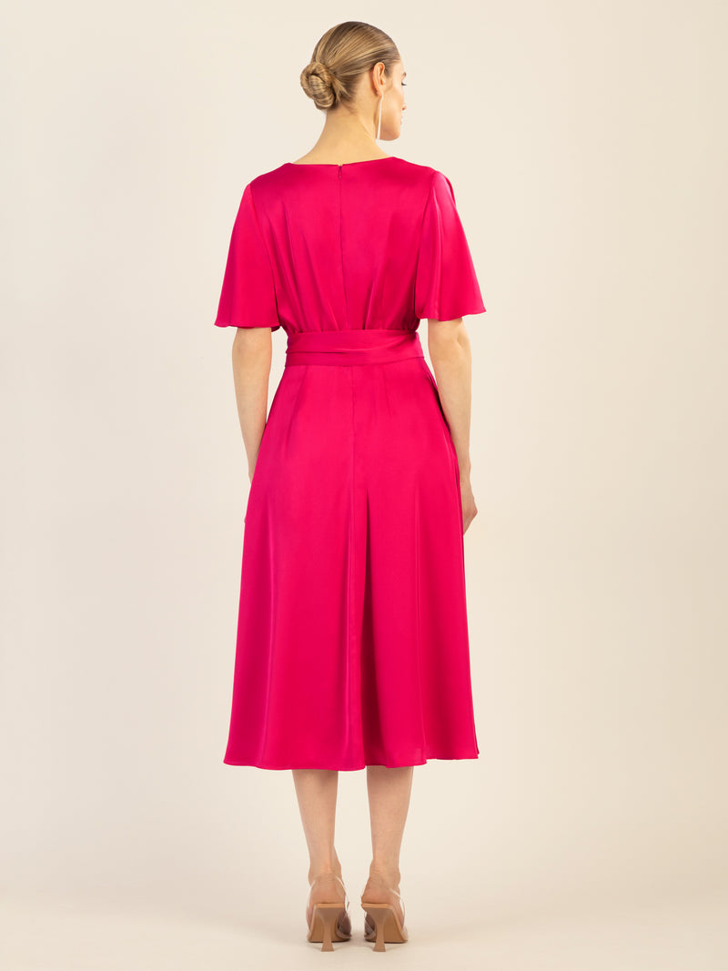 APART Midi-Satinkleid us mattschimmerndem Satin | pink