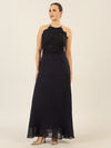 APART Abendkleid aus besticktem Mesh mit farbigen Perlen und Chiffon | nachtblau