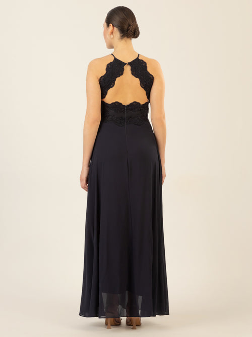 APART Abendkleid aus besticktem Mesh mit farbigen Perlen und Chiffon | nachtblau image 1