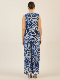 APART Chiffonoverall aus weichem Chiffon mit Allover-Print | royalblau-creme