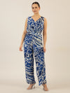 APART Chiffonoverall aus weichem Chiffon mit Allover-Print | royalblau-creme