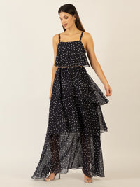 APART Chiffonkleid aus allover bedrucktem Chiffon | nachtblau-creme