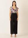 APART Overall aus unifarbenem und bedruckten Chiffon | schwarz-multicolor