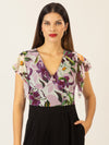 APART Overall aus unifarbenem und bedruckten Chiffon | schwarz-multicolor