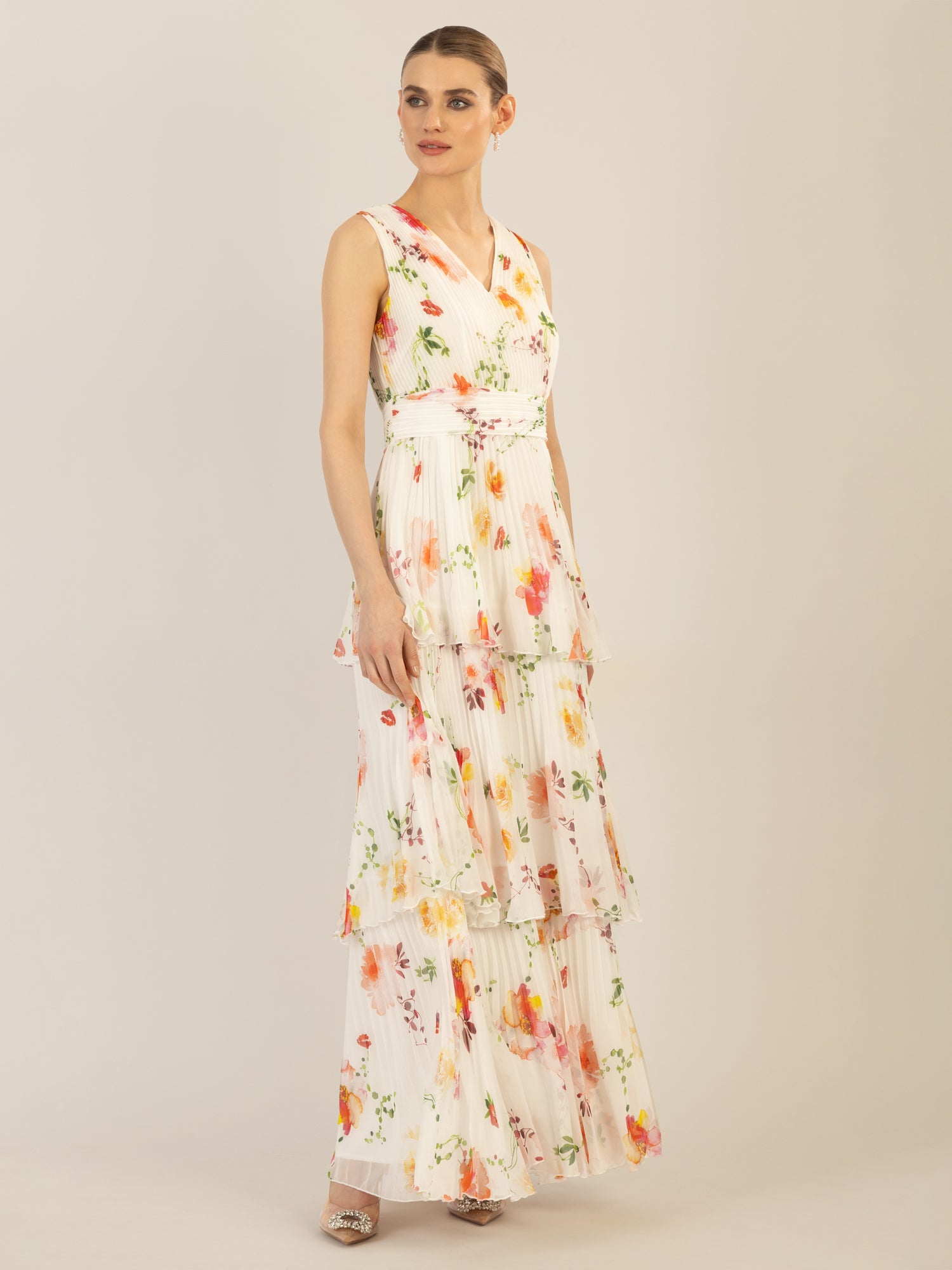 APART Abendkleid mit Blumenmuster | creme-multicolor