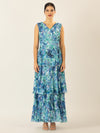 APART Abendkleid mit Blumenmuster | türkis-multicolor