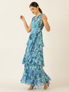 APART Abendkleid mit Blumenmuster | türkis-multicolor