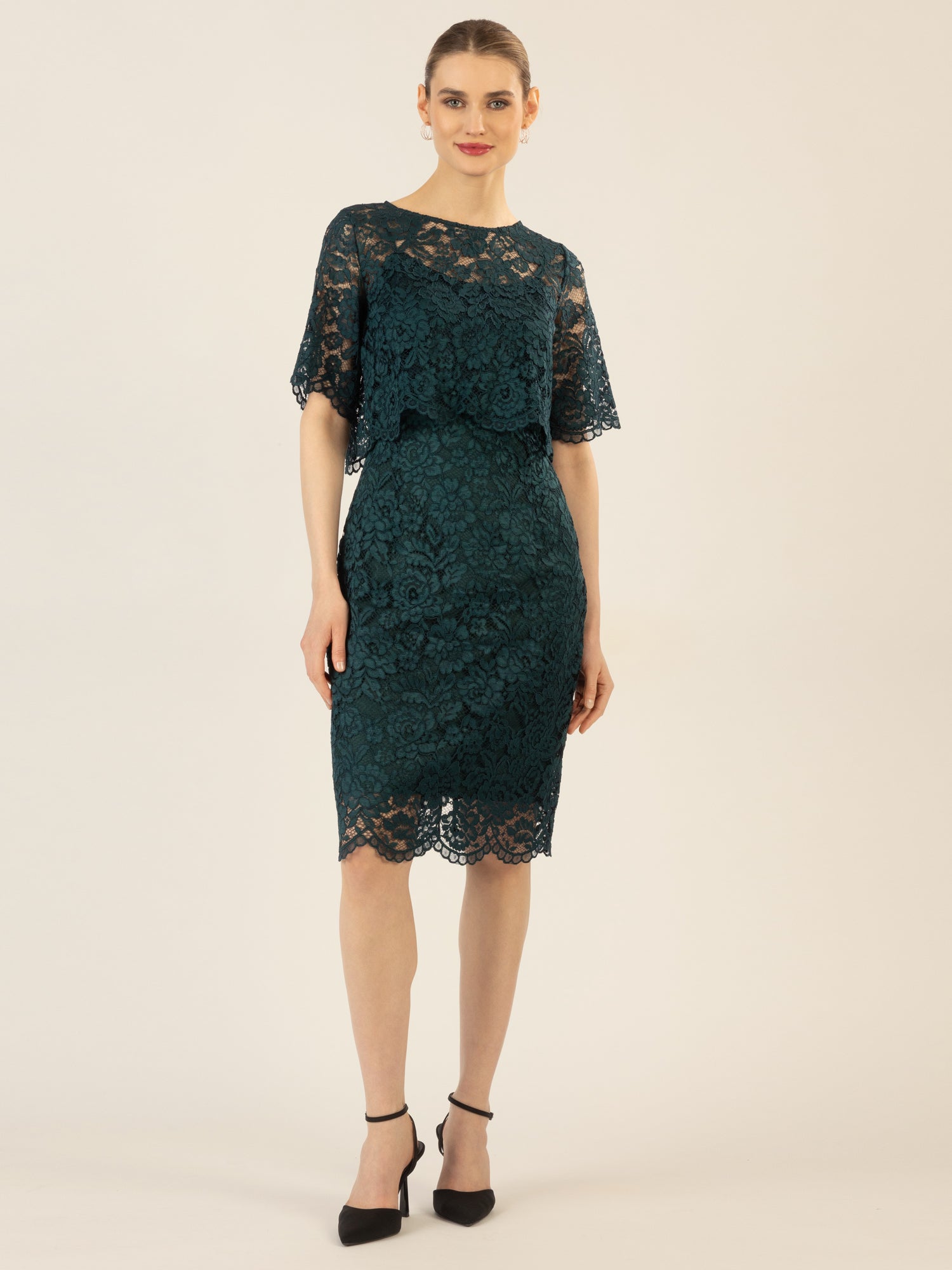 APART Spitzenkleid mit Spitzen-Bolerojäckchen | emerald