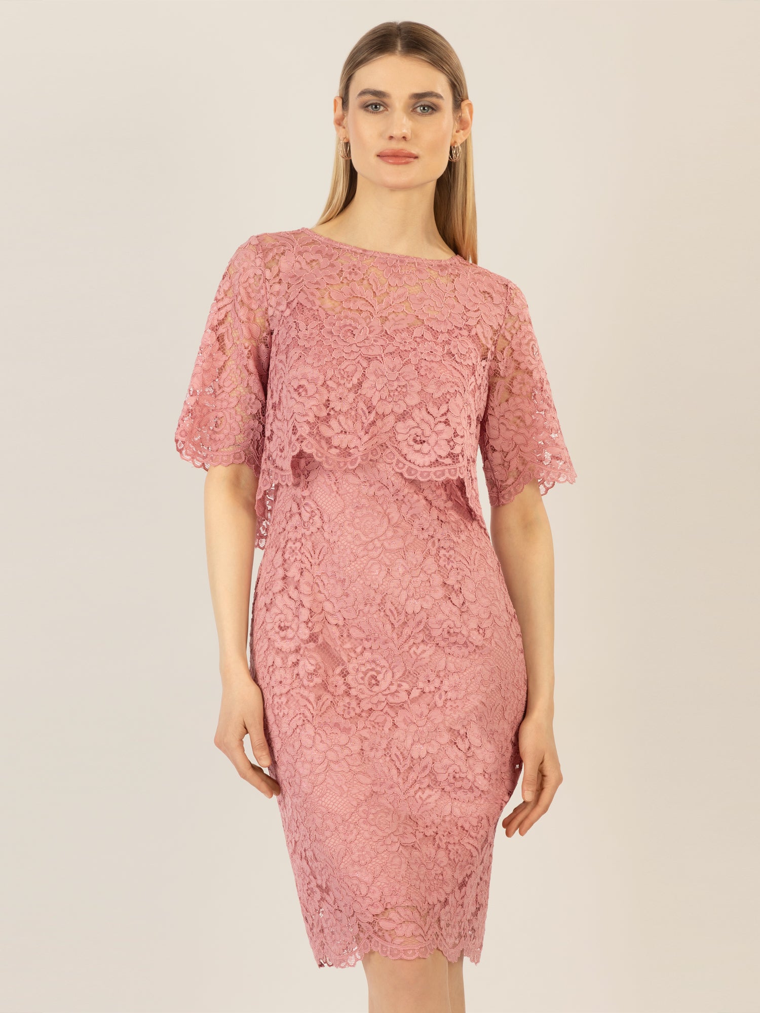 APART Spitzenkleid mit Spitzen-Bolerojäckchen | mauve