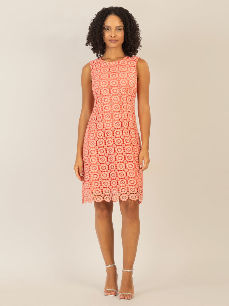 APART Spitzenkleid in leichter A- Form aus Blüten Spitze | koralle-multicolor