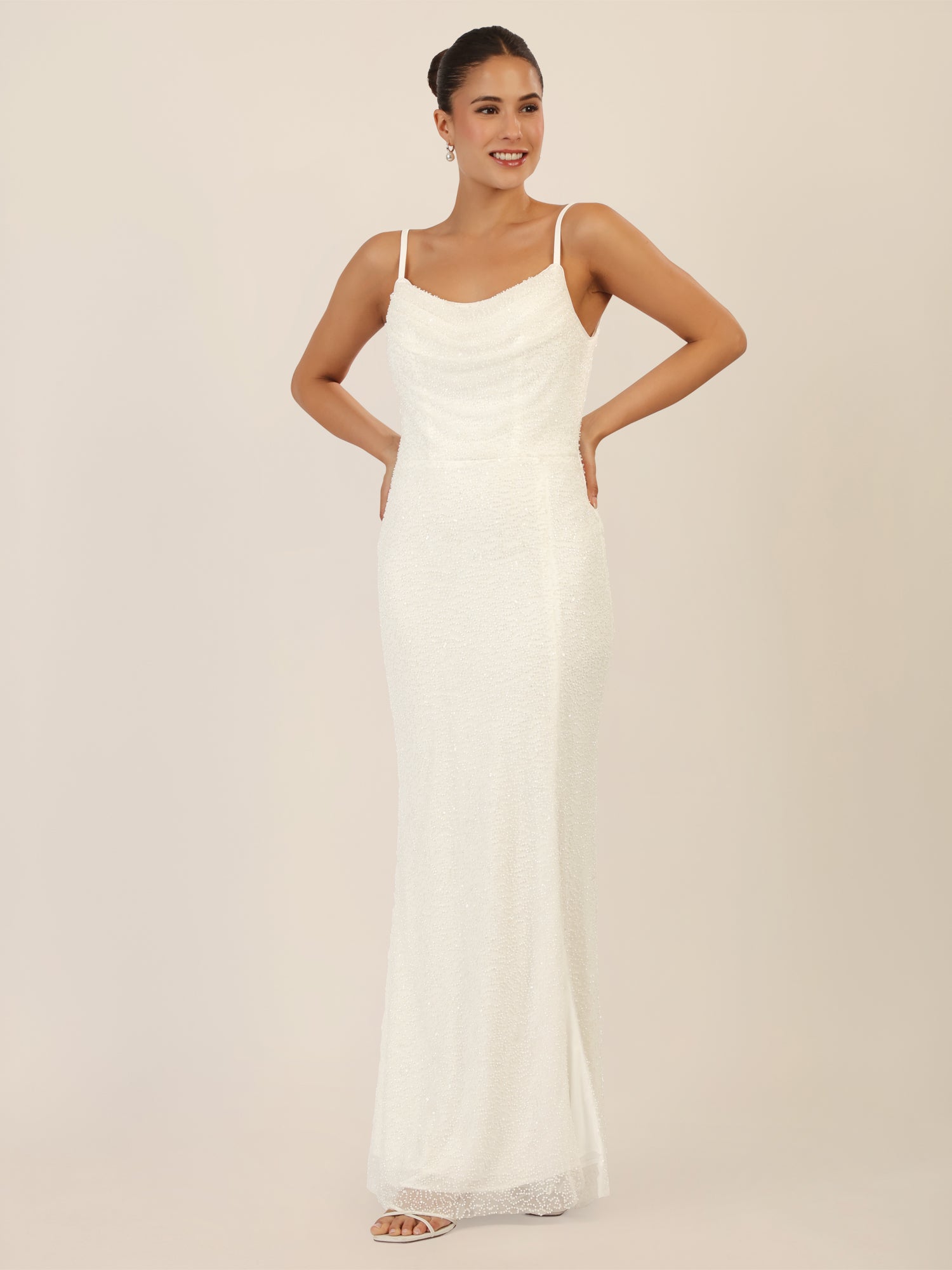 APART Abendkleid mit Wasserfall-Ausschnitt | creme