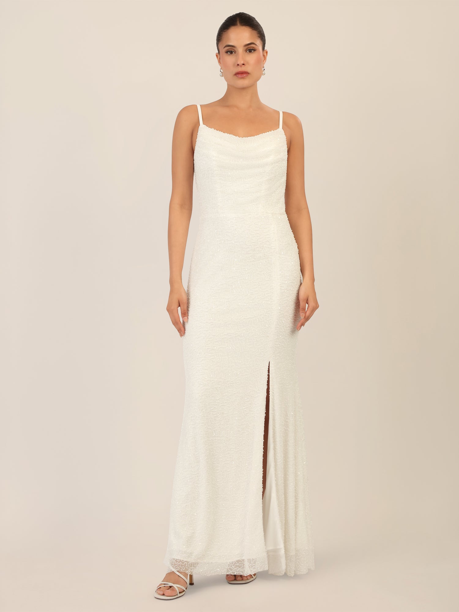 APART Abendkleid mit Wasserfall-Ausschnitt | creme
