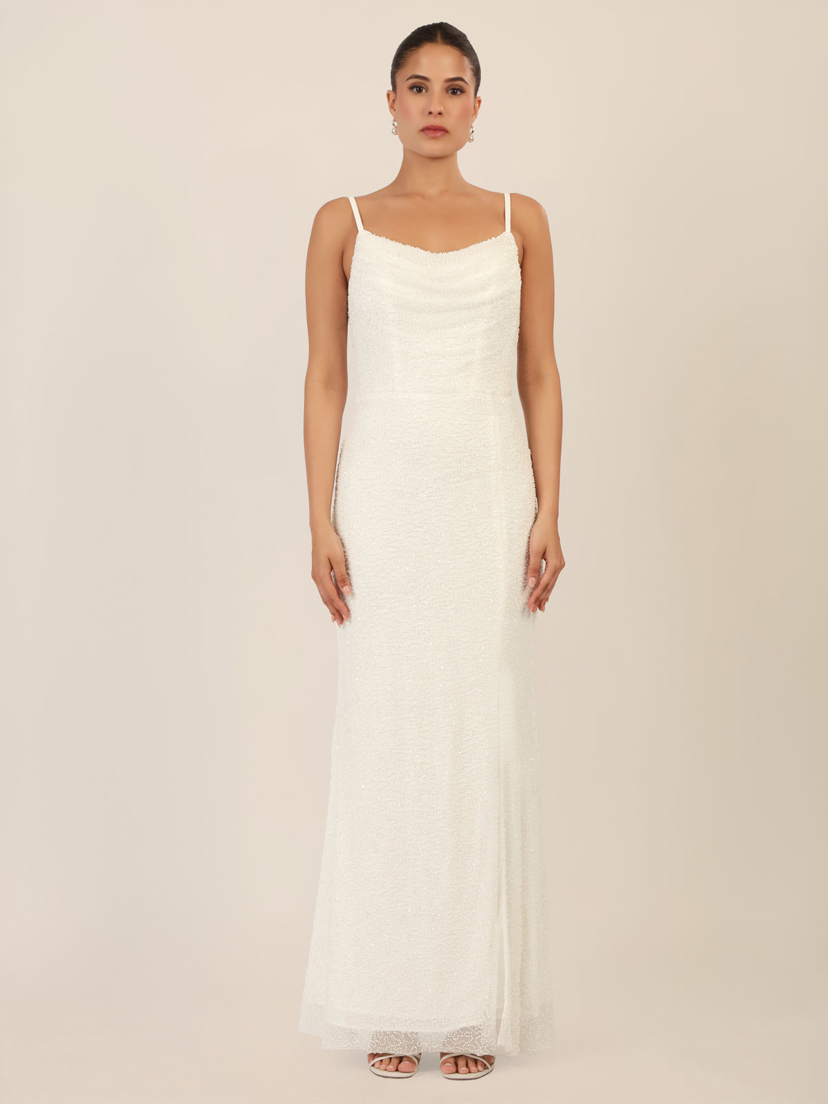 APART Abendkleid mit Wasserfall-Ausschnitt | creme