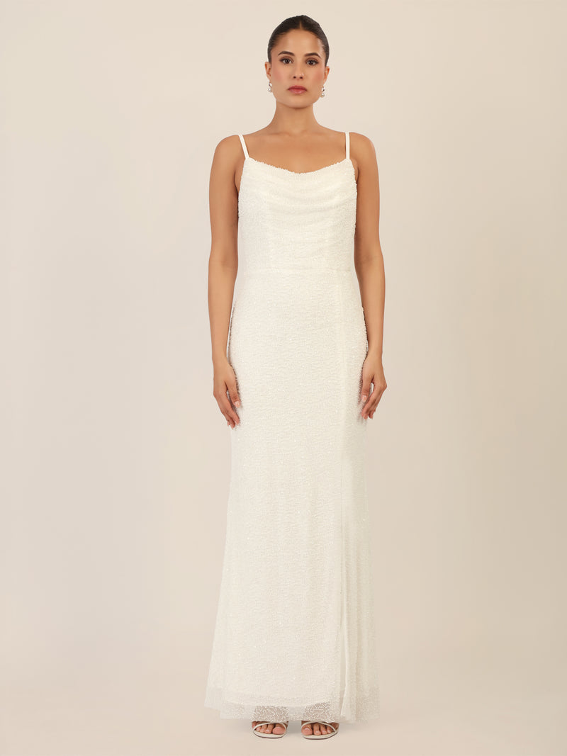 APART Abendkleid mit Wasserfall-Ausschnitt | creme