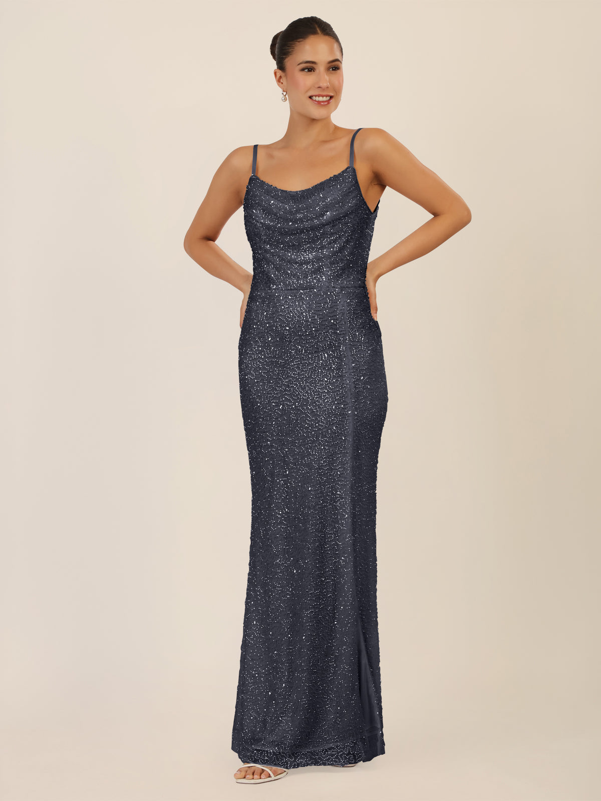 APART Abendkleid mit Wasserfall-Ausschnitt | schwarz-nachtblau