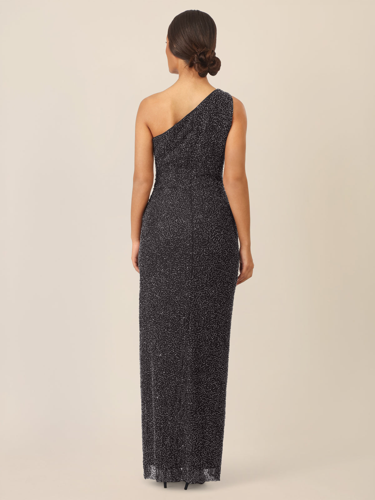 APART One-Shoulder Abendkleid mit Glitzereffekt und Schlitz | schwarz-nachtblau