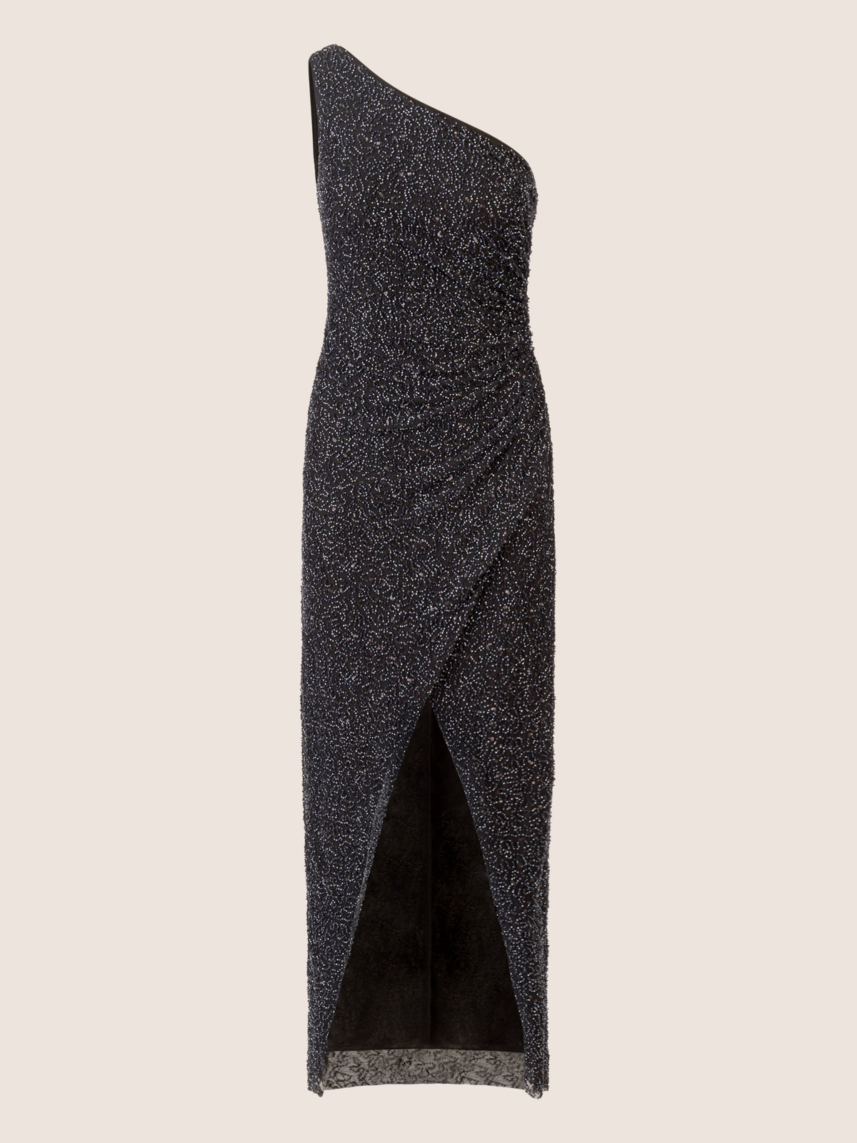 APART One-Shoulder Abendkleid mit Glitzereffekt und Schlitz | schwarz-nachtblau
