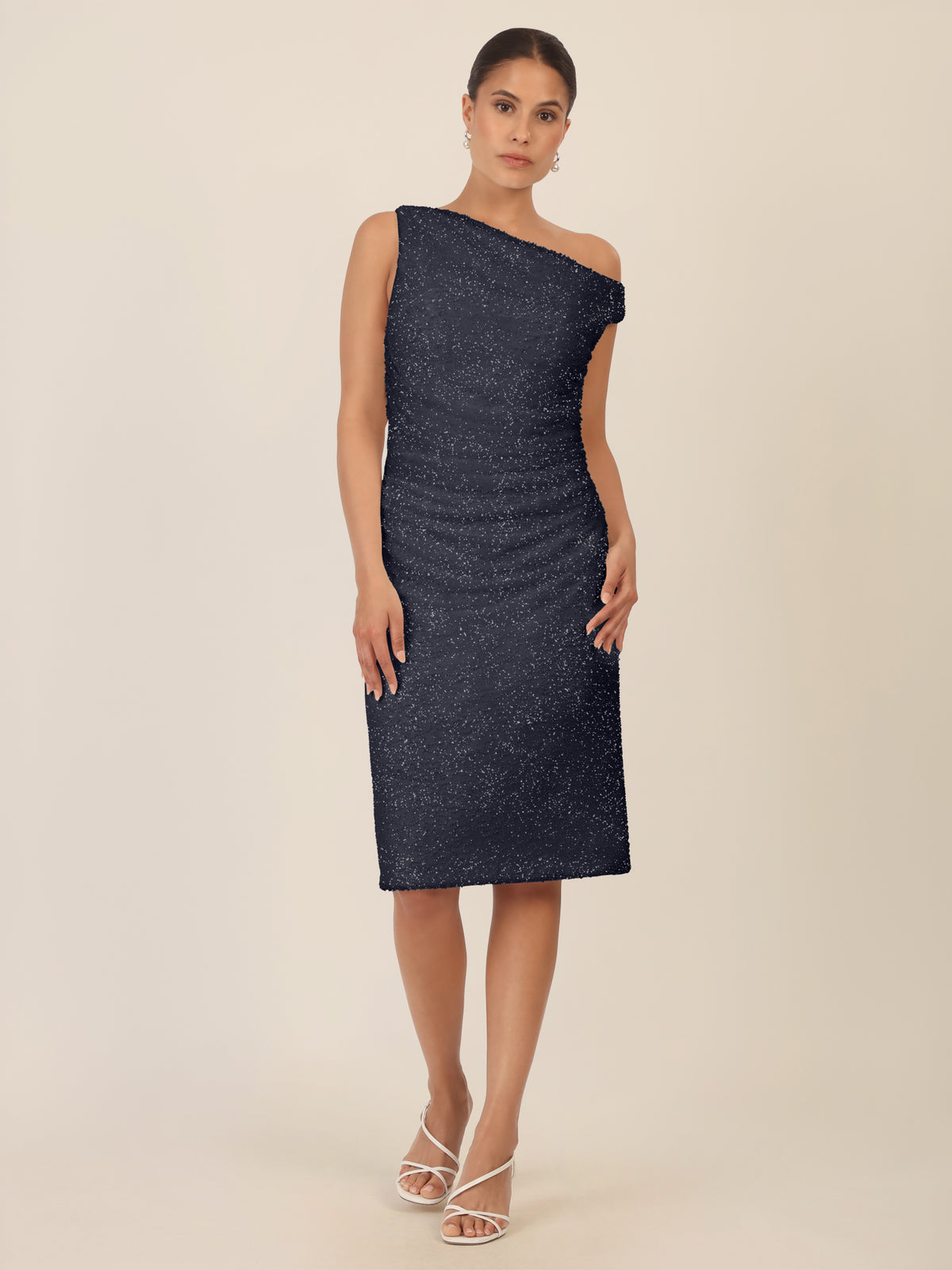 APART Perlenbesticktes Abendkleid mit Raffungen | schwarz-nachtblau