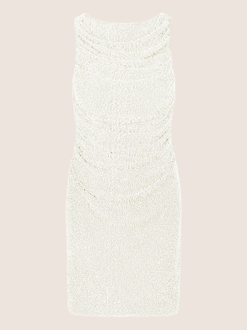 APART Perlenbesticktes Abendkleid mit Raffungen | creme