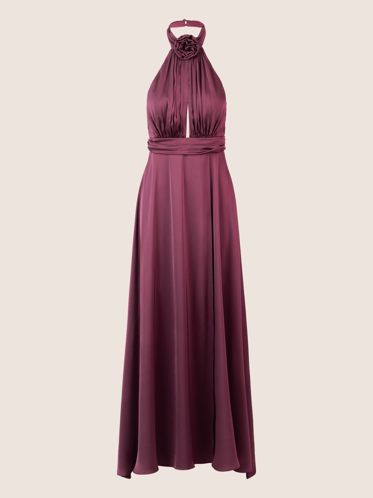 APART Satinkleid mit Neckholder und Drapierung | dunkel lila