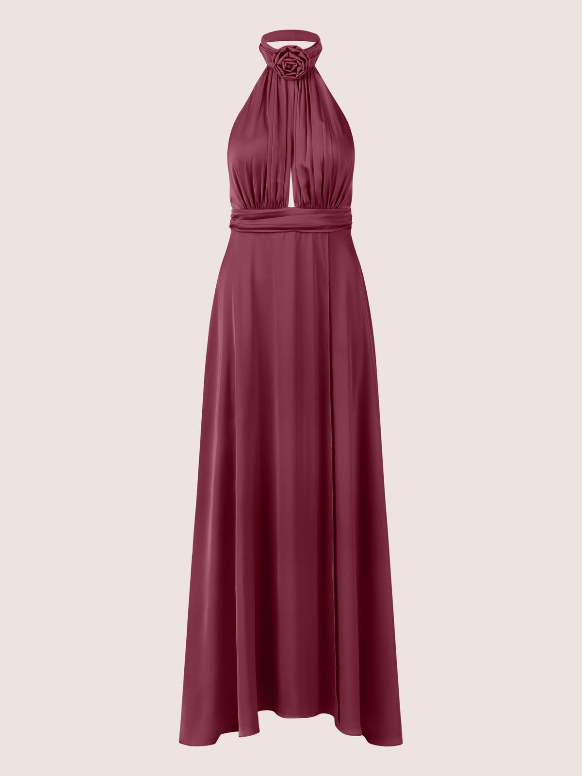 APART Satinkleid mit Neckholder und Drapierung | bordeauxrot