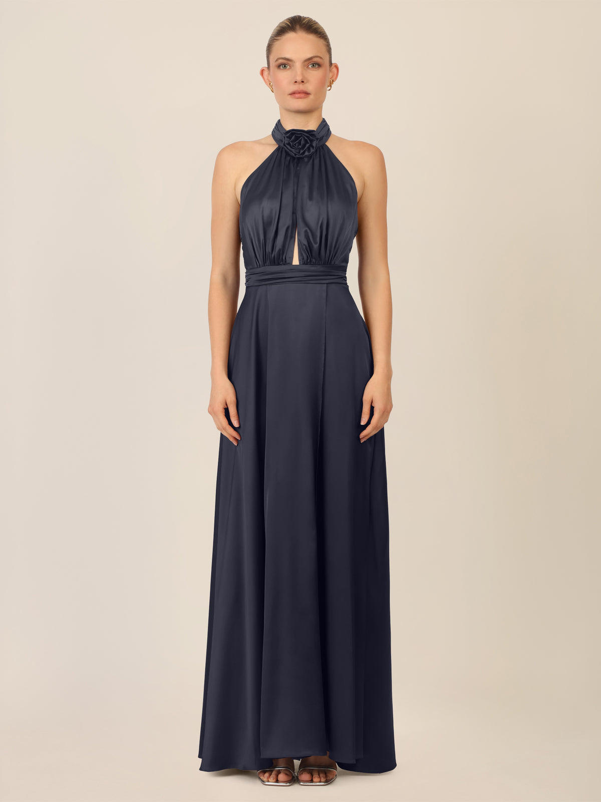 APART Satinkleid mit Neckholder und Drapierung | nachtblau