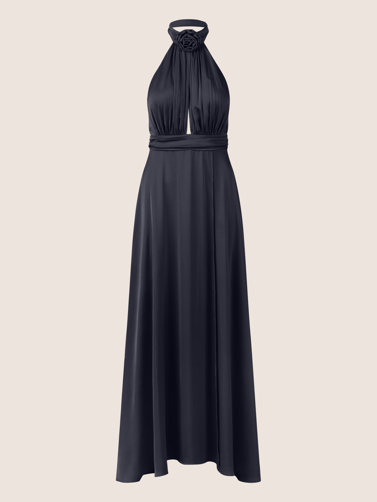 APART Satinkleid mit Neckholder und Drapierung | nachtblau