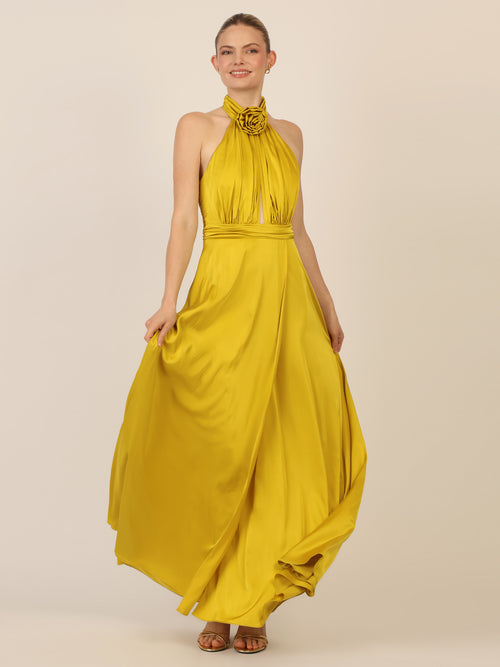 APART Satinkleid mit Neckholder und Drapierung | currygelb image 1