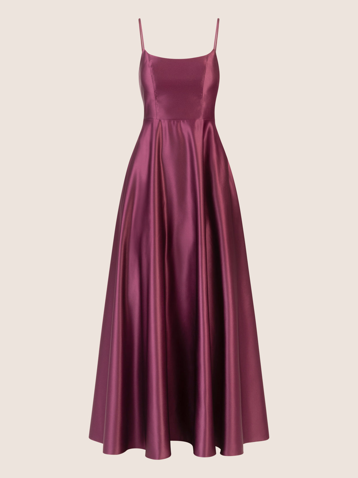 APART Langes Ballkleid aus Satin mit Spaghettiträgern | dunkel lila