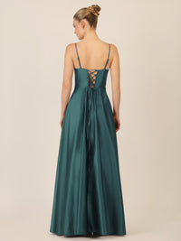 APART Langes Ballkleid aus Satin mit Spaghettiträgern | dunkelgrün