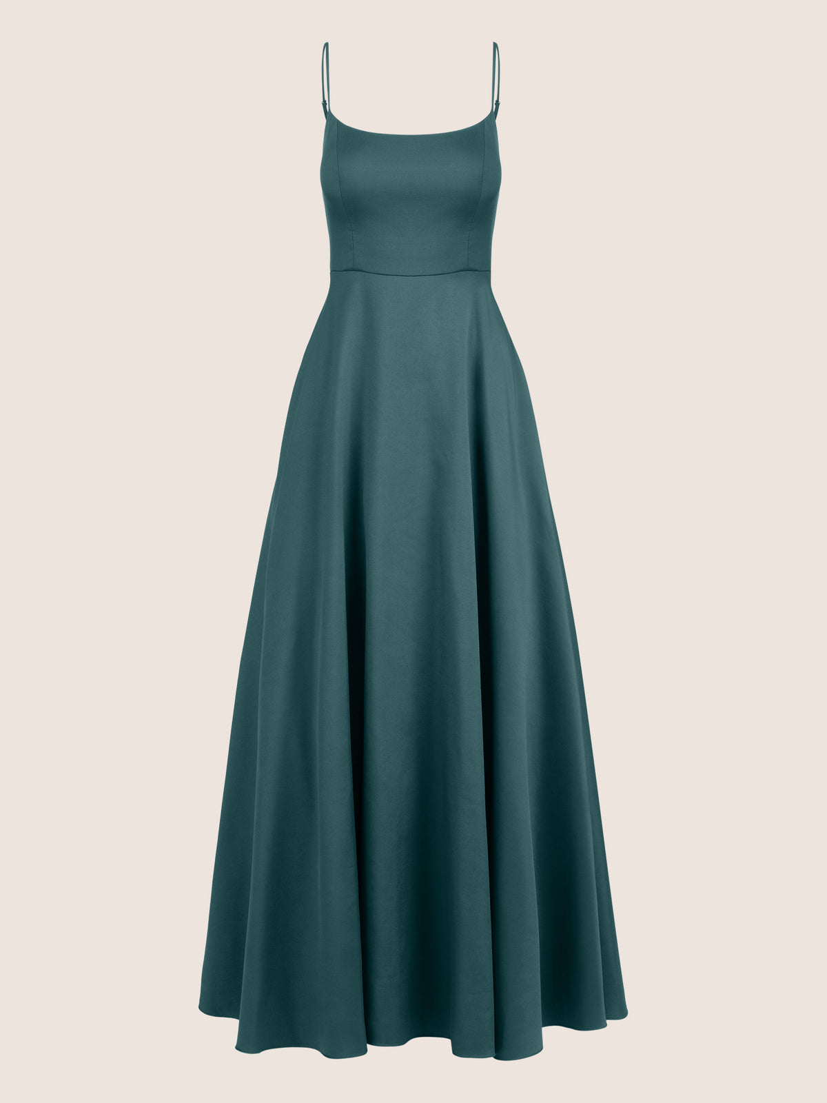 APART Langes Ballkleid aus Satin mit Spaghettiträgern | dunkelgrün