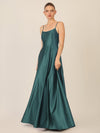 APART Langes Ballkleid aus Satin mit Spaghettiträgern | dunkelgrün