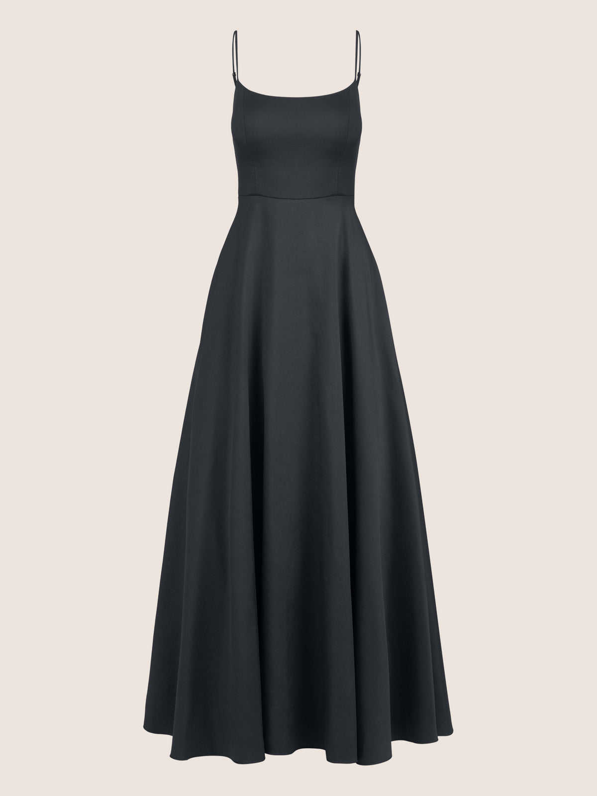 APART Langes Ballkleid aus Satin mit Spaghettiträgern | schwarz