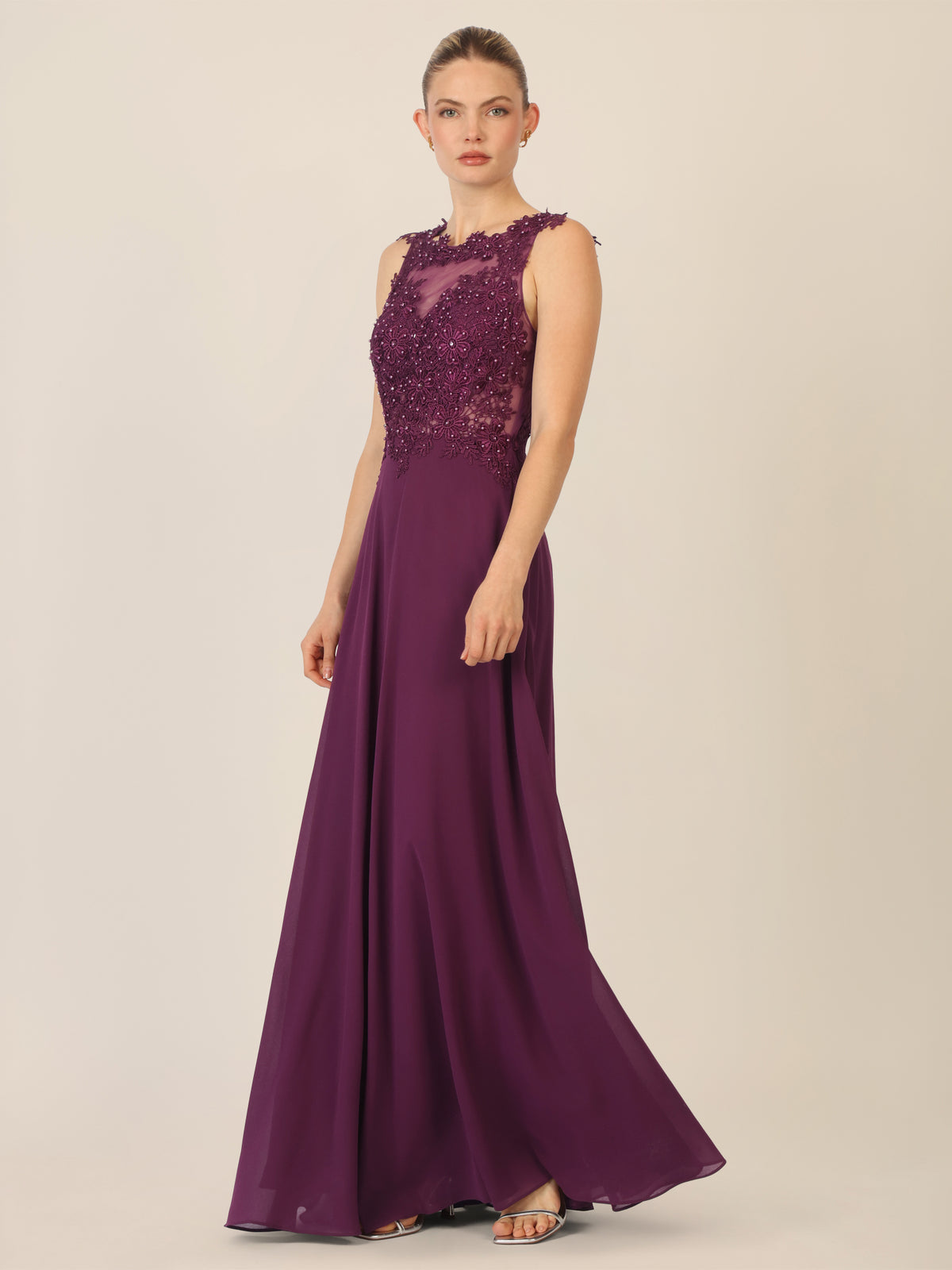 APART Abendkleid mit floraler Spitze und Tüll-Einsatz | dunkel lila