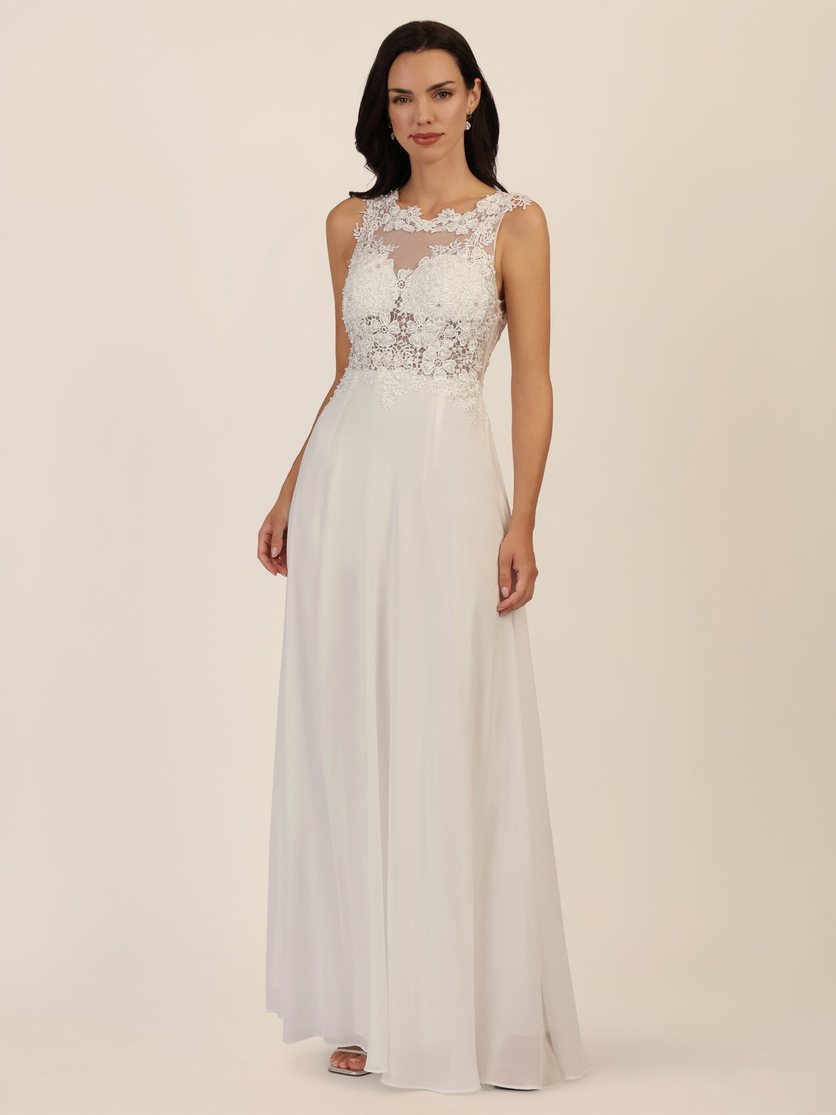APART Abendkleid mit floraler Spitze und Tüll-Einsatz | creme