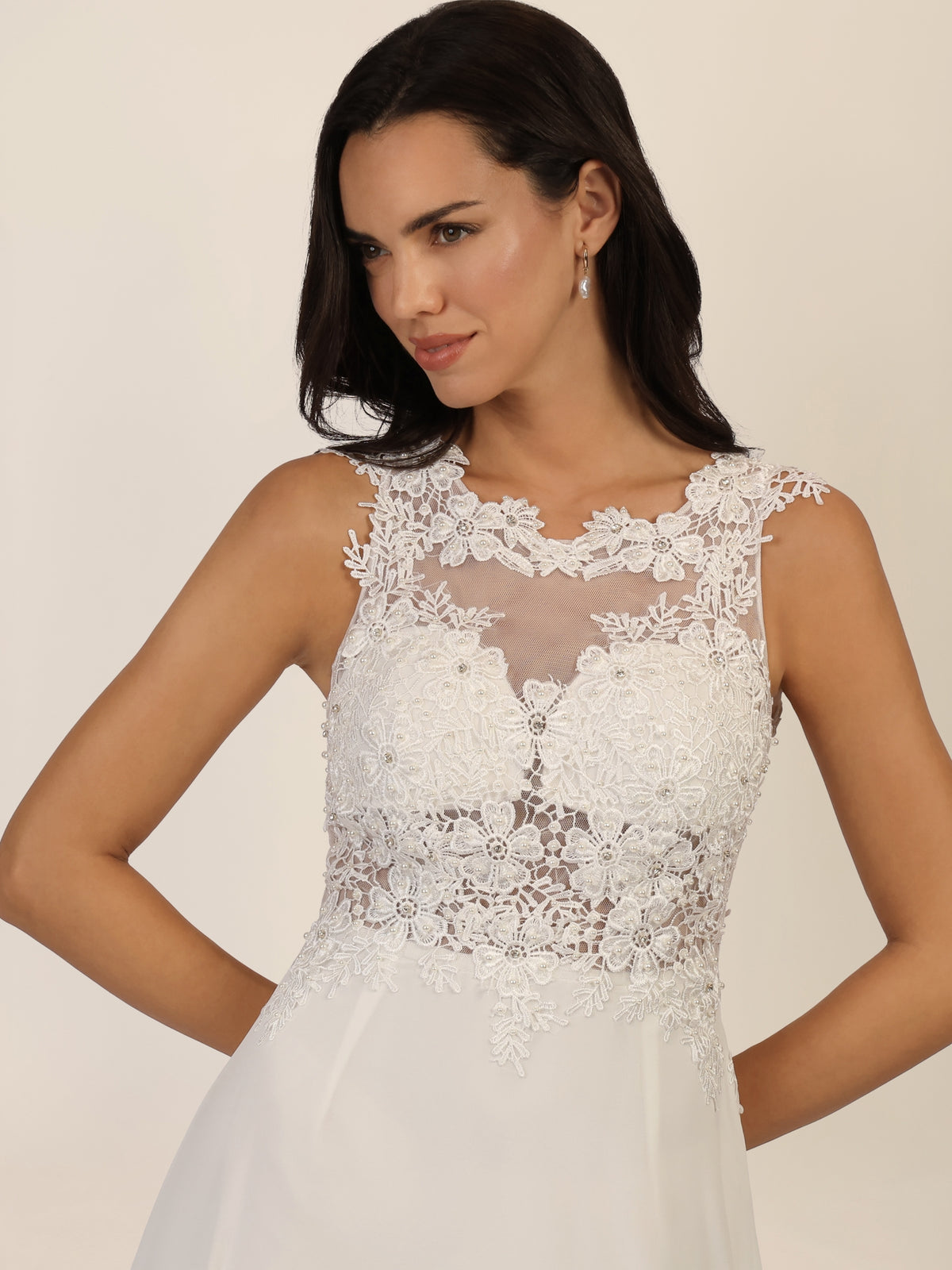 APART Abendkleid mit floraler Spitze und Tüll-Einsatz | creme