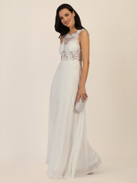 APART Abendkleid mit floraler Spitze und Tüll-Einsatz | creme