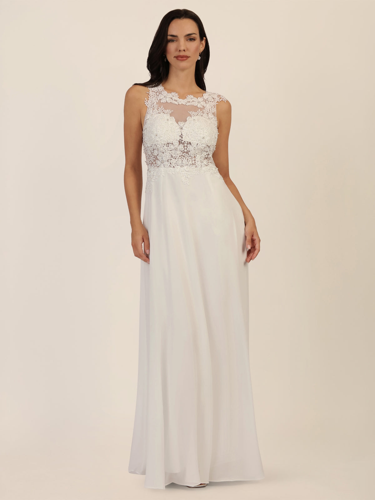 APART Abendkleid mit floraler Spitze und Tüll-Einsatz | creme