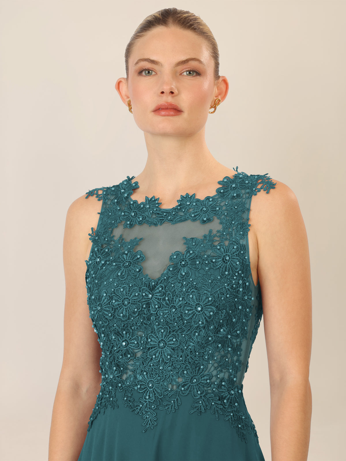 APART Abendkleid mit floraler Spitze und Tüll-Einsatz | dunkelgrün