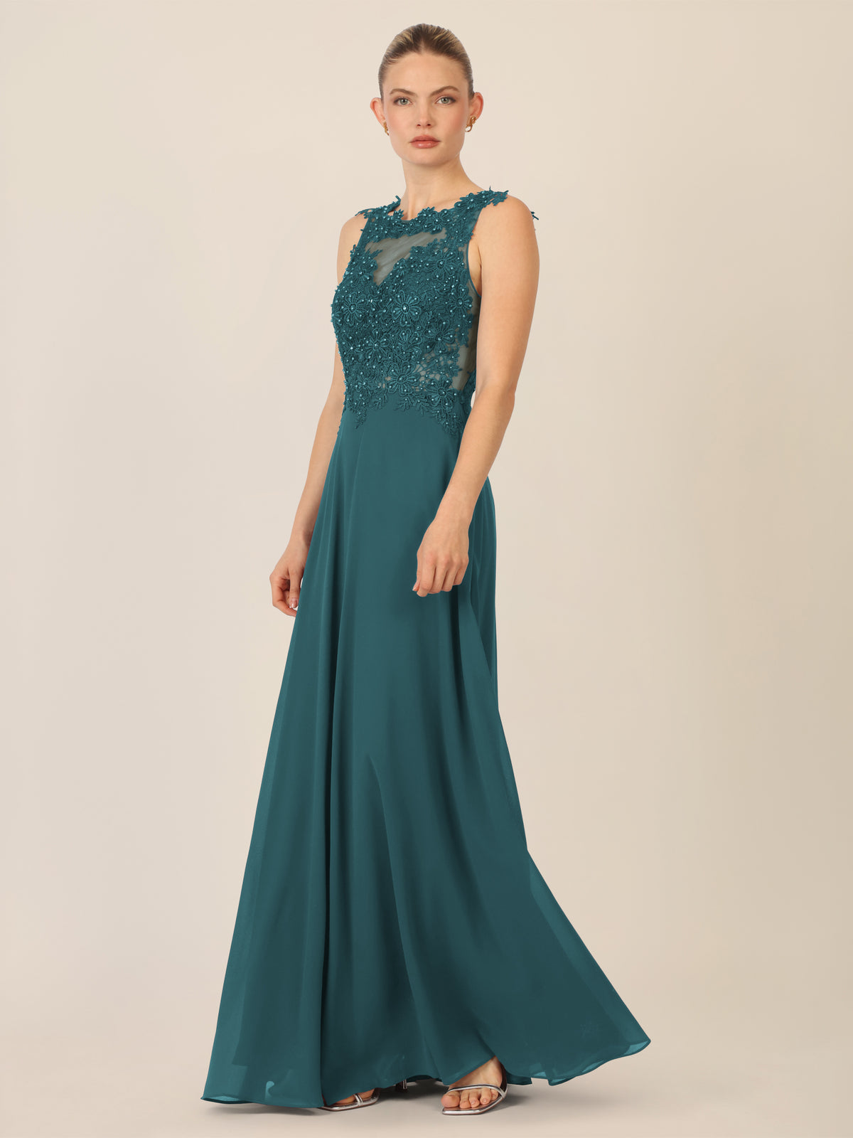 APART Abendkleid mit floraler Spitze und Tüll-Einsatz | dunkelgrün