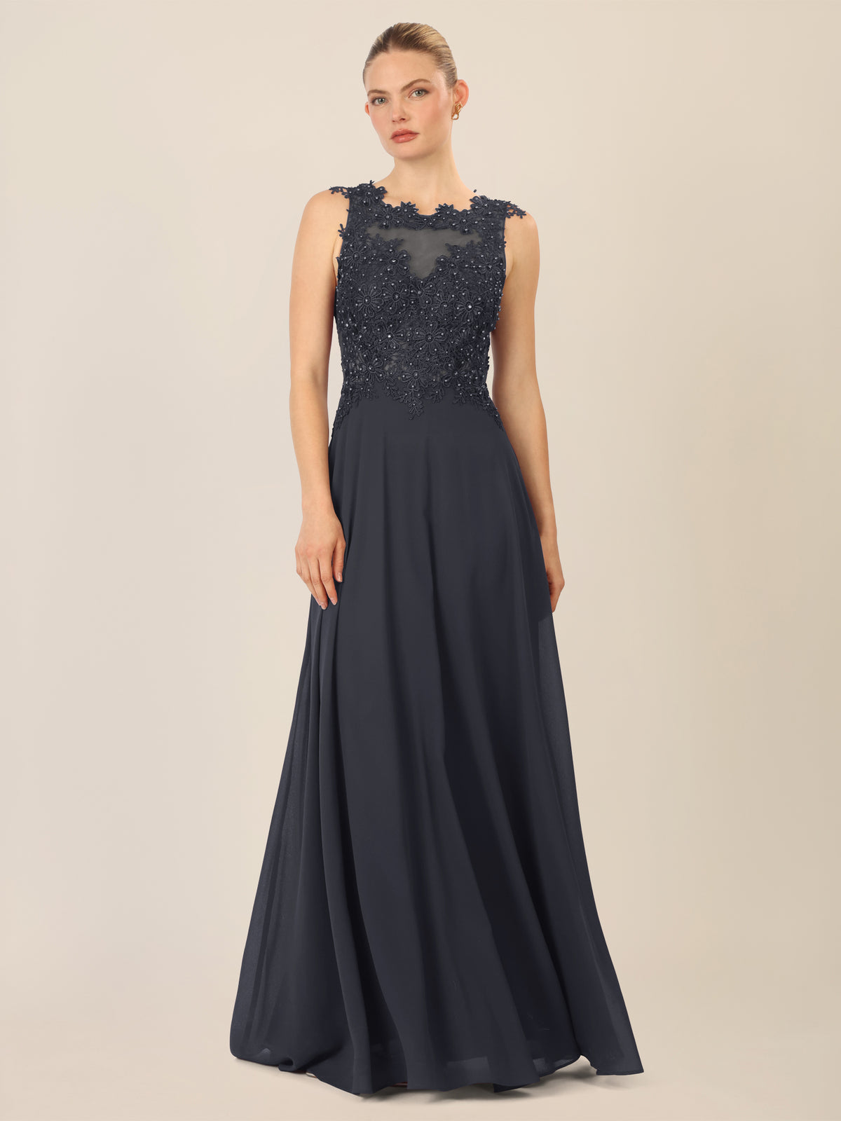 APART Abendkleid mit floraler Spitze und Tüll-Einsatz | nachtblau